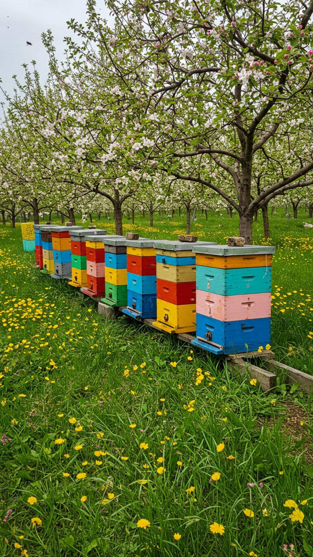 Bee colonies arranged for practical apiary setup